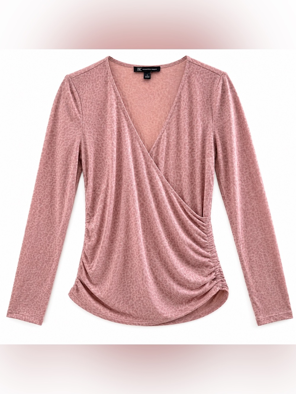 INC International Concepts Dusty Rose Leopard Wrap Long Sleeve Top Womens Small